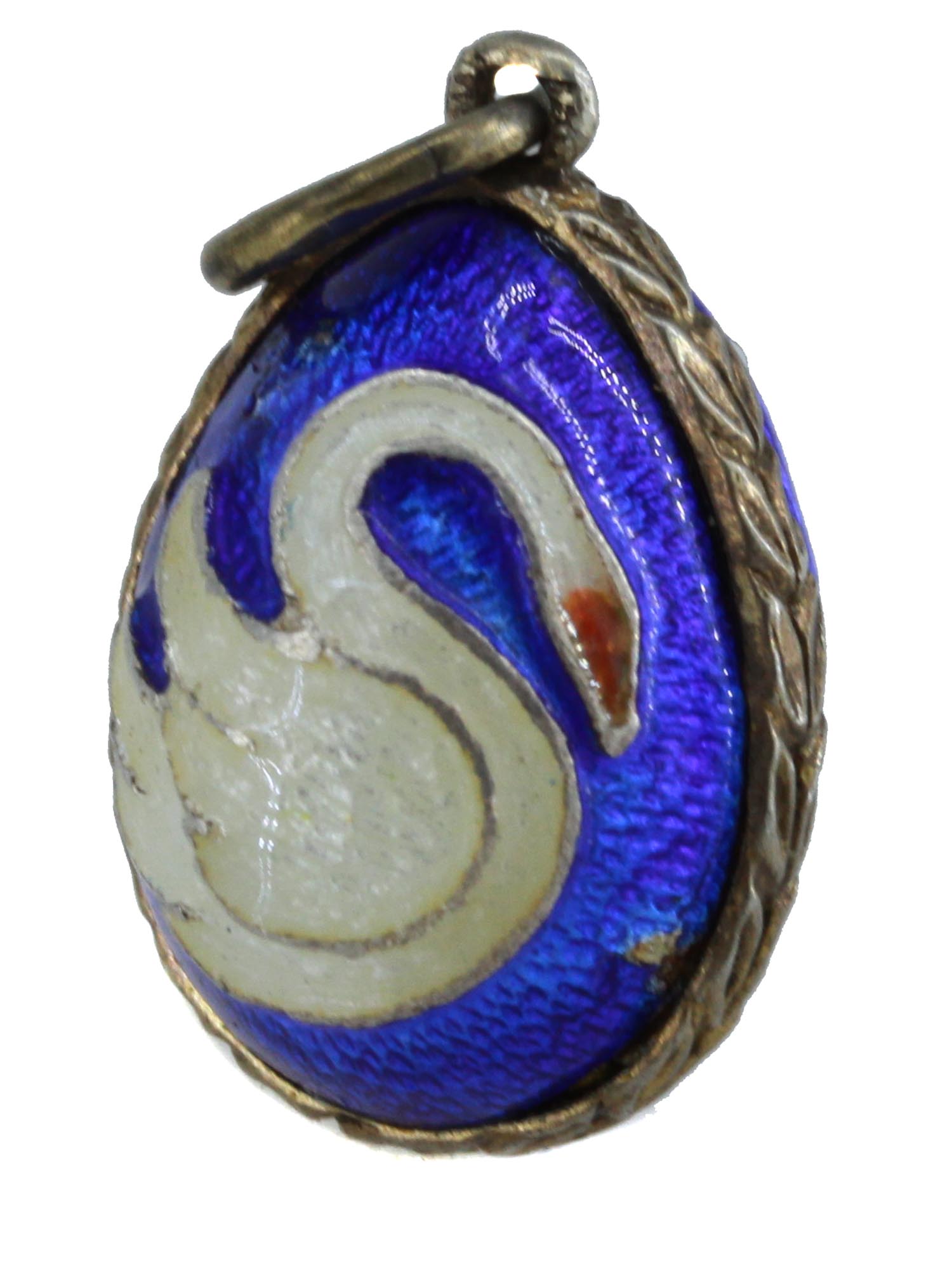 RUSSIAN SILVER AND ENAMEL SWAN EGG PENDANT PIC-